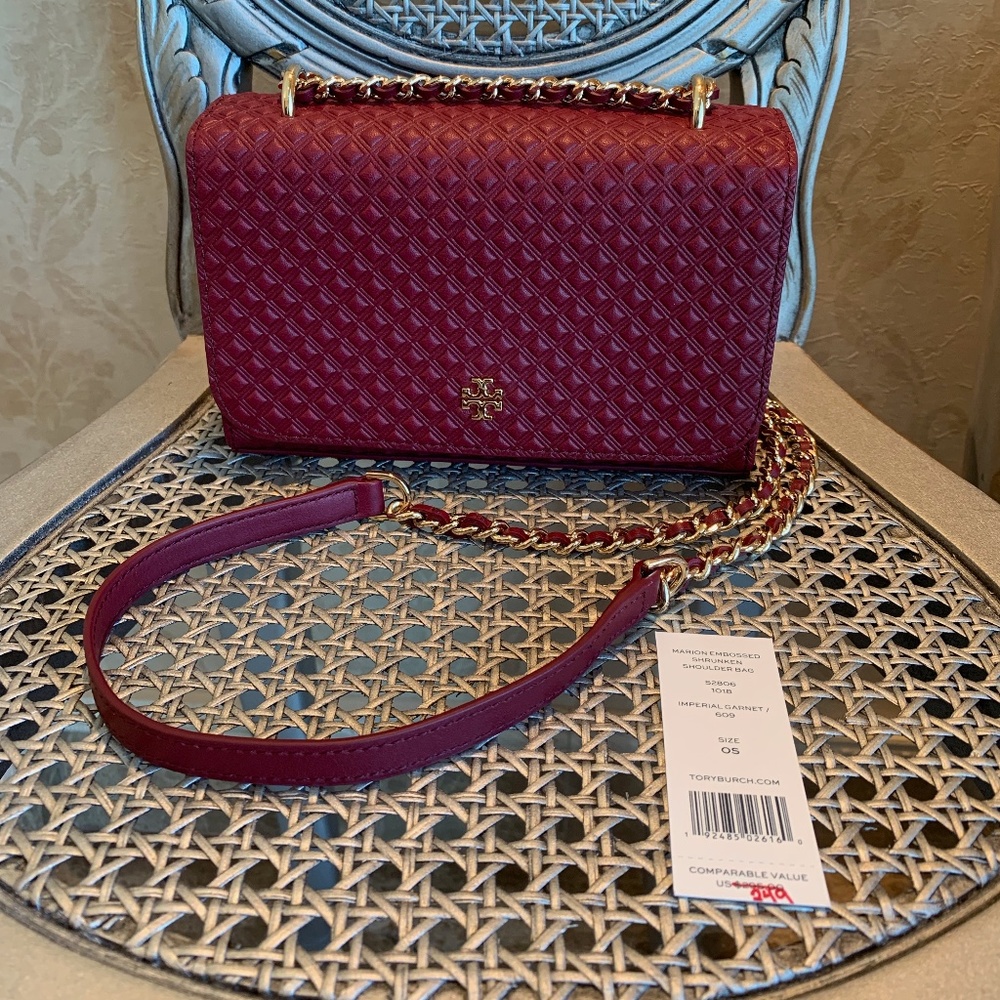 Tory Burch Marion Embossed Shrunken Shoulder Bag